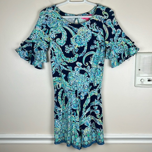 LILLY PULITZER Lula Romper High Tide Navy,  Scuba Doo Engineered Romper, Size XS - Picture 1 of 16